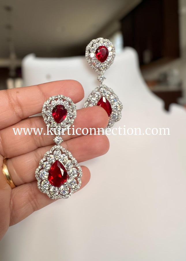 Korean stone earrings : Ruby - Kurti Connection USA