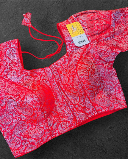 Red- Silver readymade blouse - Kurti Connection USA