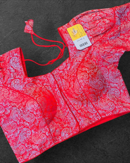 Red- Silver readymade blouse - Kurti Connection USA