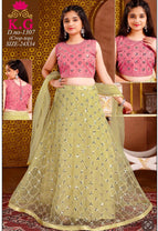 Green blouse pink Lehenga