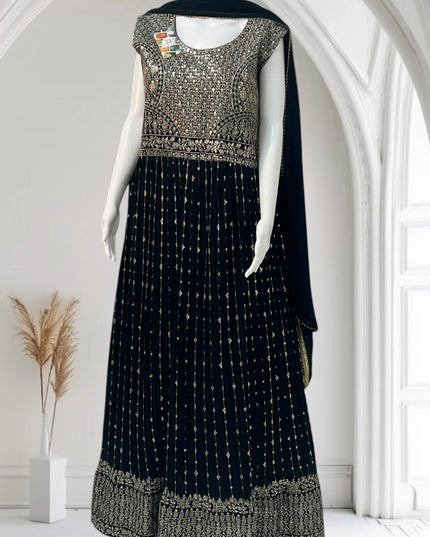 Party wear long gown | Rama Blue - Kurti Connection USA
