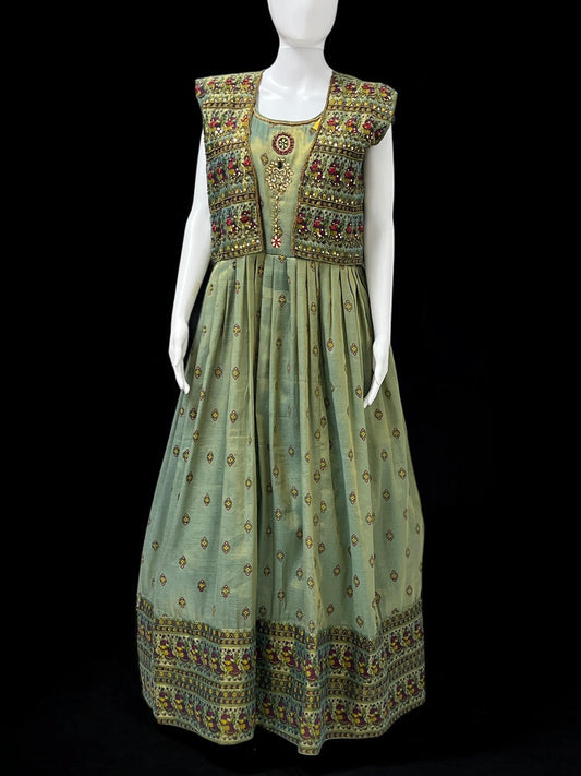 Chanderi Silk long dress with jacket | Sleeves available