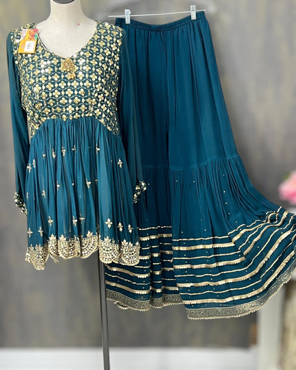 pure georgette sharara set - Kurti Connection USA