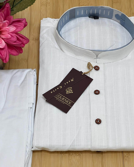 White cotton kurta pajaama set - Kurti Connection USA