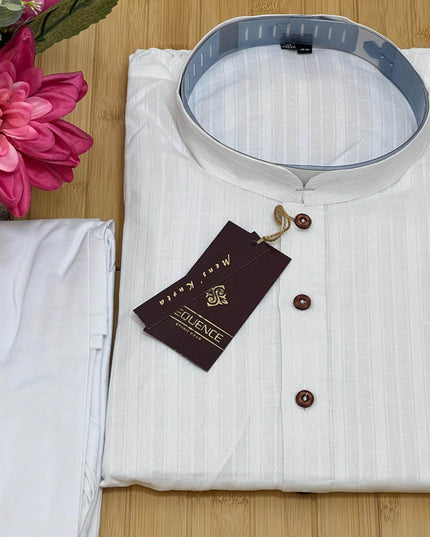 White cotton kurta pajaama set - Kurti Connection USA