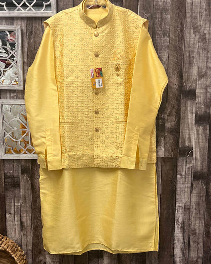 Silk kurta set with jacket - Kurti Connection USA