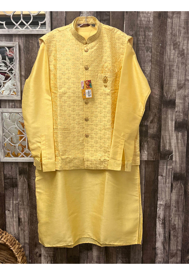 Silk kurta set with jacket - Kurti Connection USA