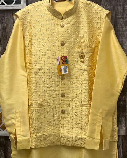 Silk kurta set with jacket - Kurti Connection USA