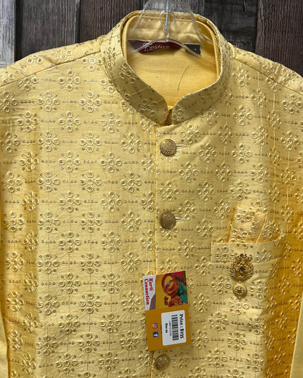 Silk kurta set with jacket - Kurti Connection USA