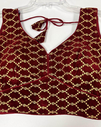 2173 Maroon velvet blouse | readymade blouse for saree - Kurti Connection USA