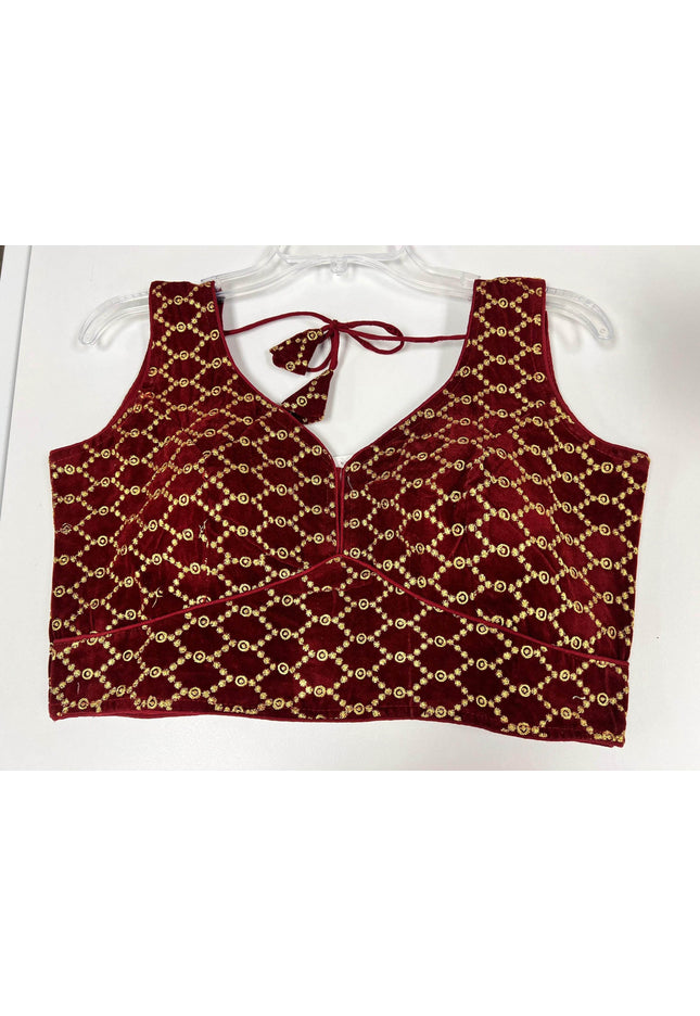 2173 Maroon velvet blouse | readymade blouse for saree - Kurti Connection USA