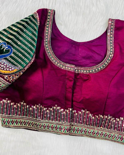Heavy party wear blouse with peacock pattern - Kurti Connection USA