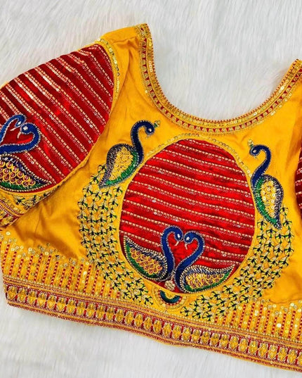 Heavy party wear blouse with peacock pattern - Kurti Connection USA