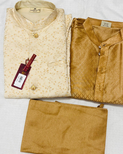 Silk kurta pajaama with jacket - Kurti Connection USA