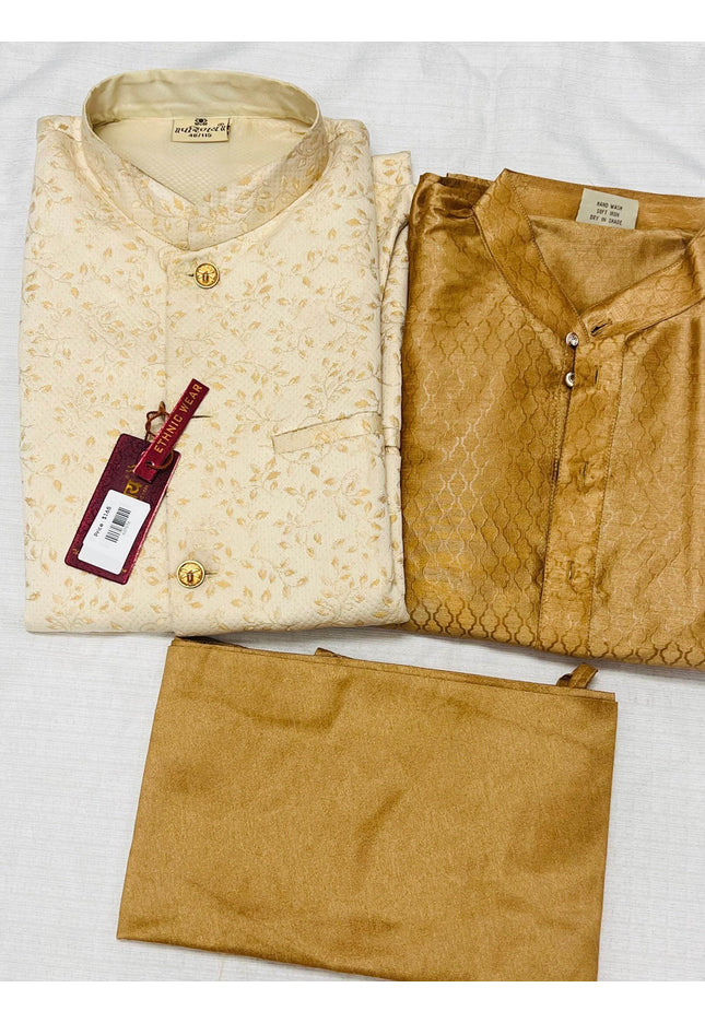Silk kurta pajaama with jacket - Kurti Connection USA
