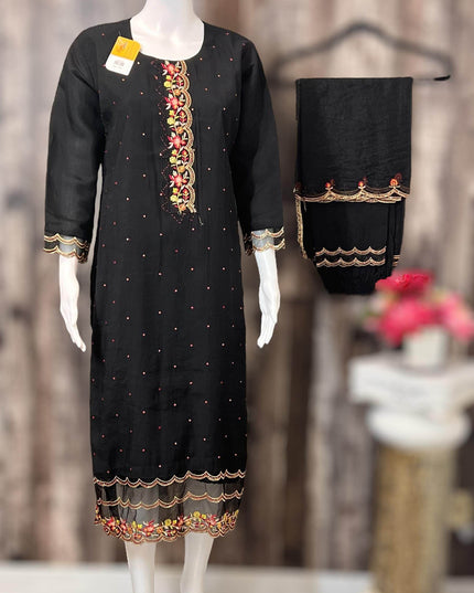 Chanderi silk kurti pant set | salwar suit - Kurti Connection USA