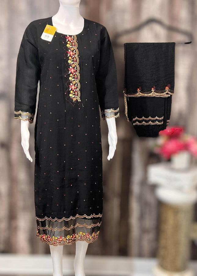 Chanderi silk kurti pant set | salwar suit - Kurti Connection USA
