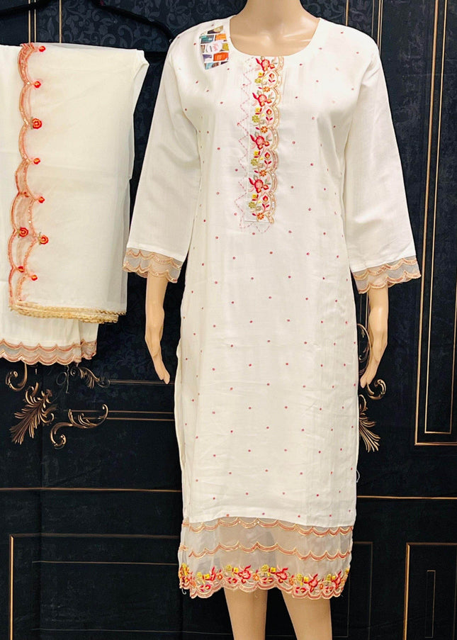 Chanderi silk kurti pant set | salwar suit - Kurti Connection USA
