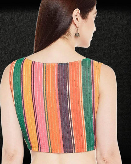2842 multi color saree blouse | crop top for lehenga | sleeveless blouse - Kurti Connection USA