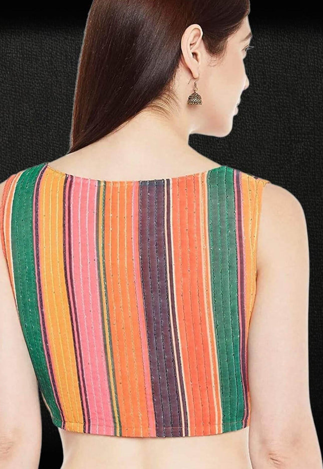 2842 multi color saree blouse | crop top for lehenga | sleeveless blouse - Kurti Connection USA