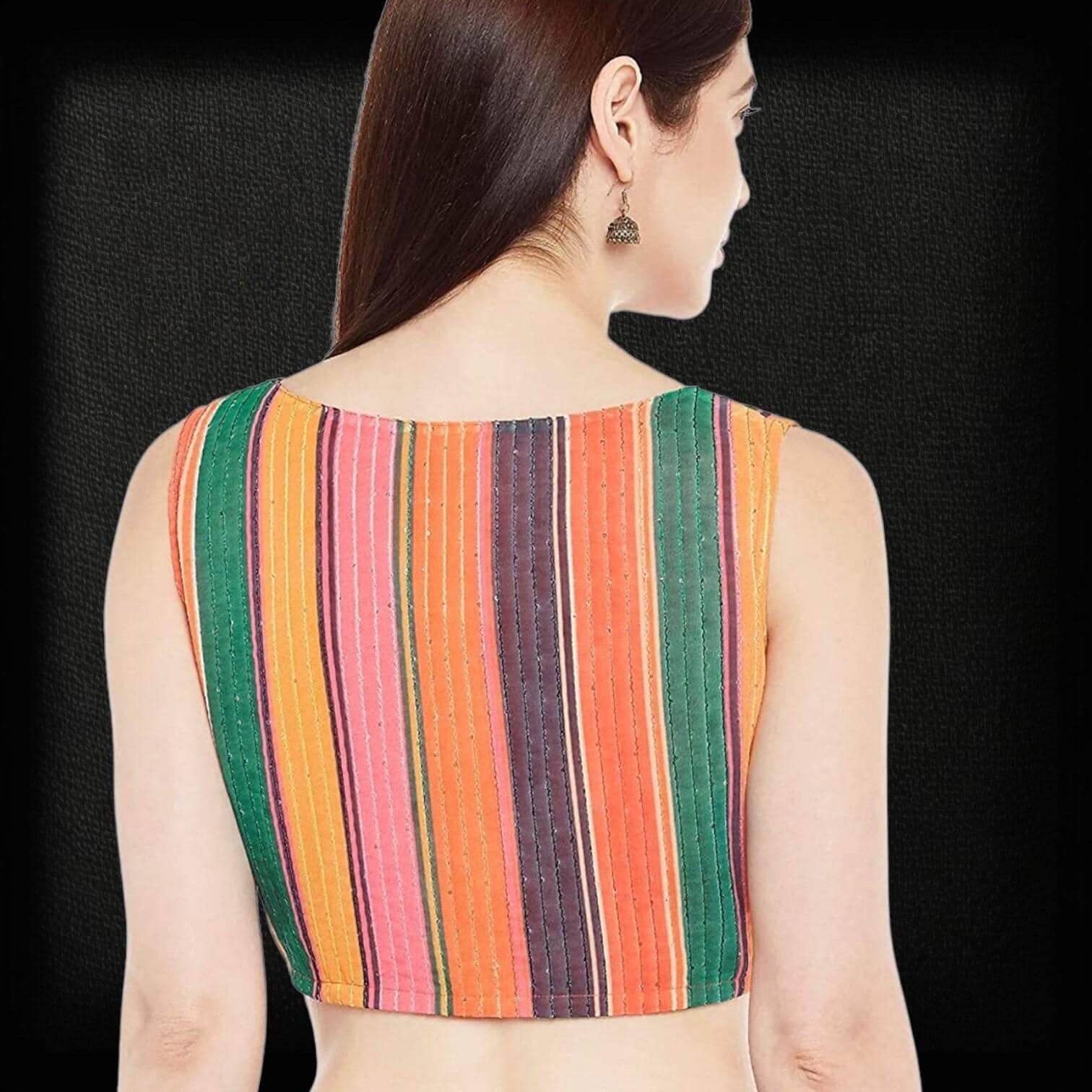 2842 multi color saree blouse | crop top for lehenga | sleeveless blouse - Kurti Connection USA