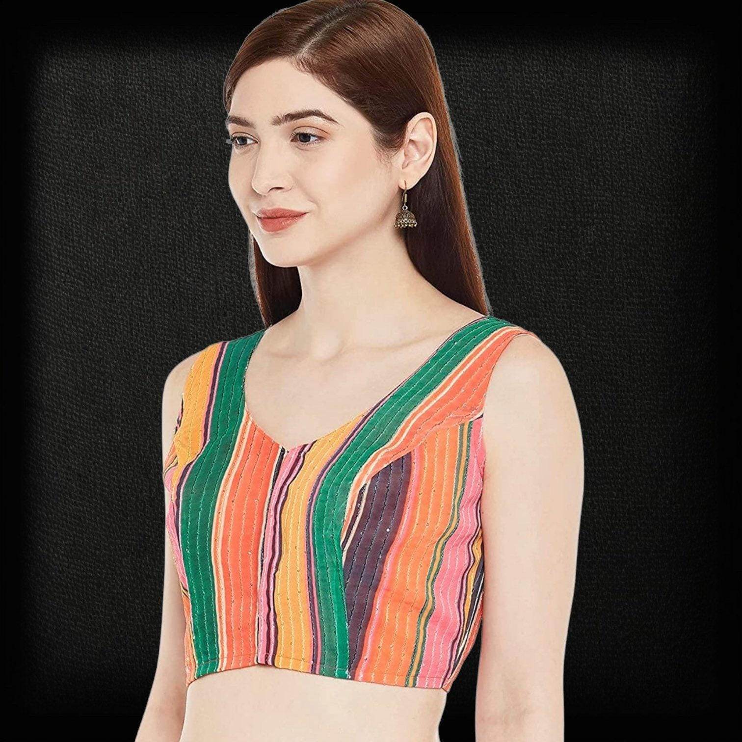 2842 multi color saree blouse | crop top for lehenga | sleeveless blouse - Kurti Connection USA
