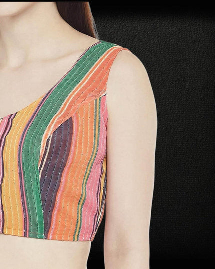 2842 multi color saree blouse | crop top for lehenga | sleeveless blouse - Kurti Connection USA