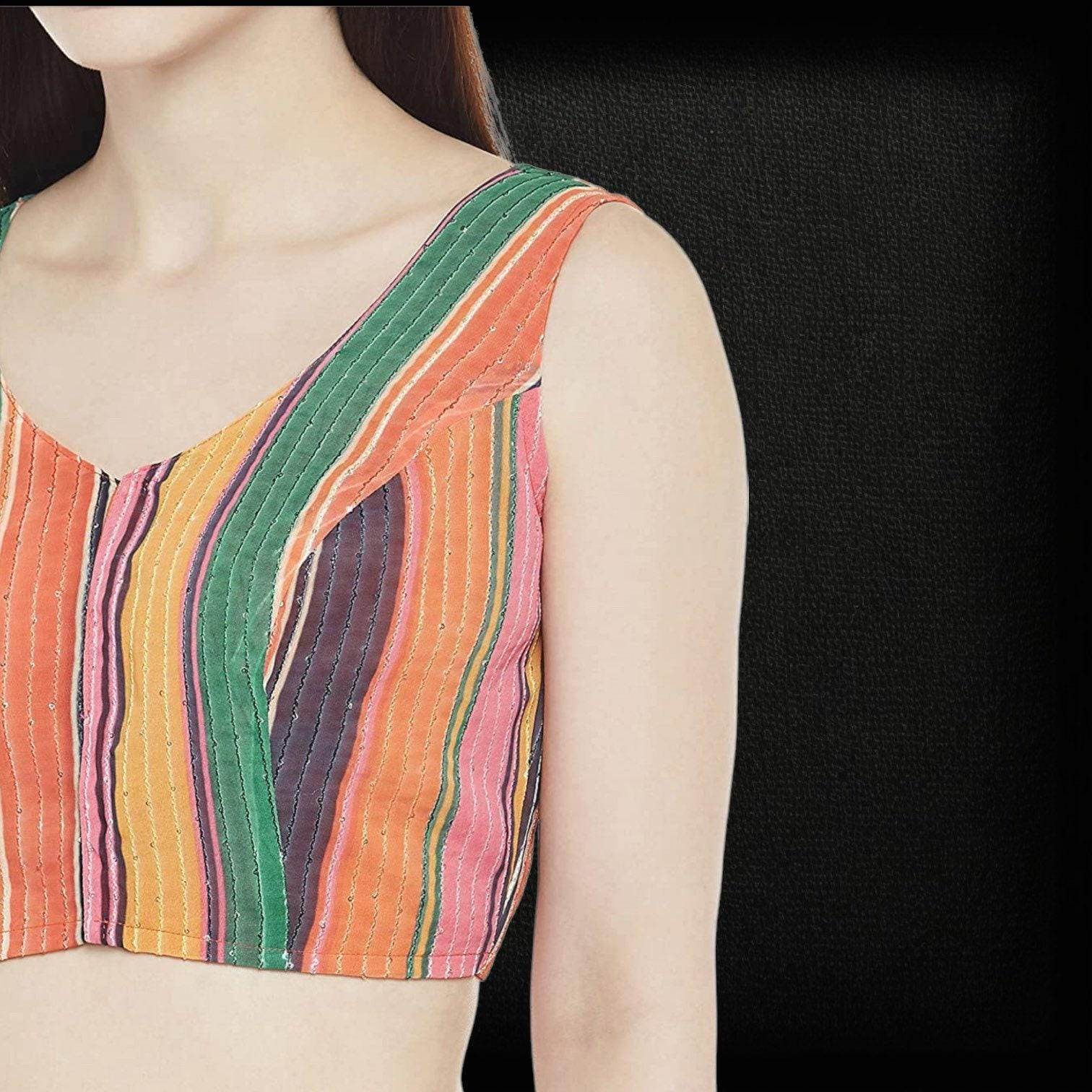 2842 multi color saree blouse | crop top for lehenga | sleeveless blouse - Kurti Connection USA
