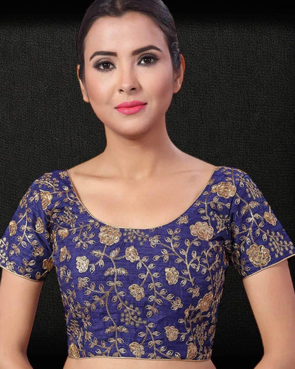 9102 embroidered raw silk blouse | readymade saree blouse - Kurti Connection USA