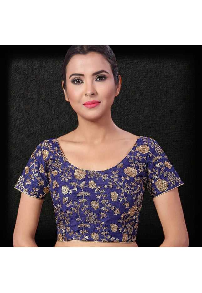 9102 embroidered raw silk blouse | readymade saree blouse - Kurti Connection USA