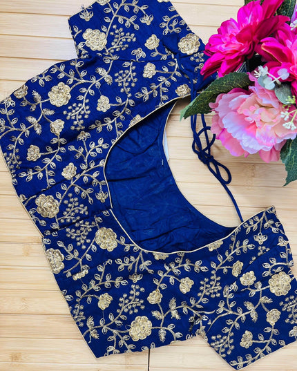 9102 embroidered raw silk blouse | readymade saree blouse - Kurti Connection USA