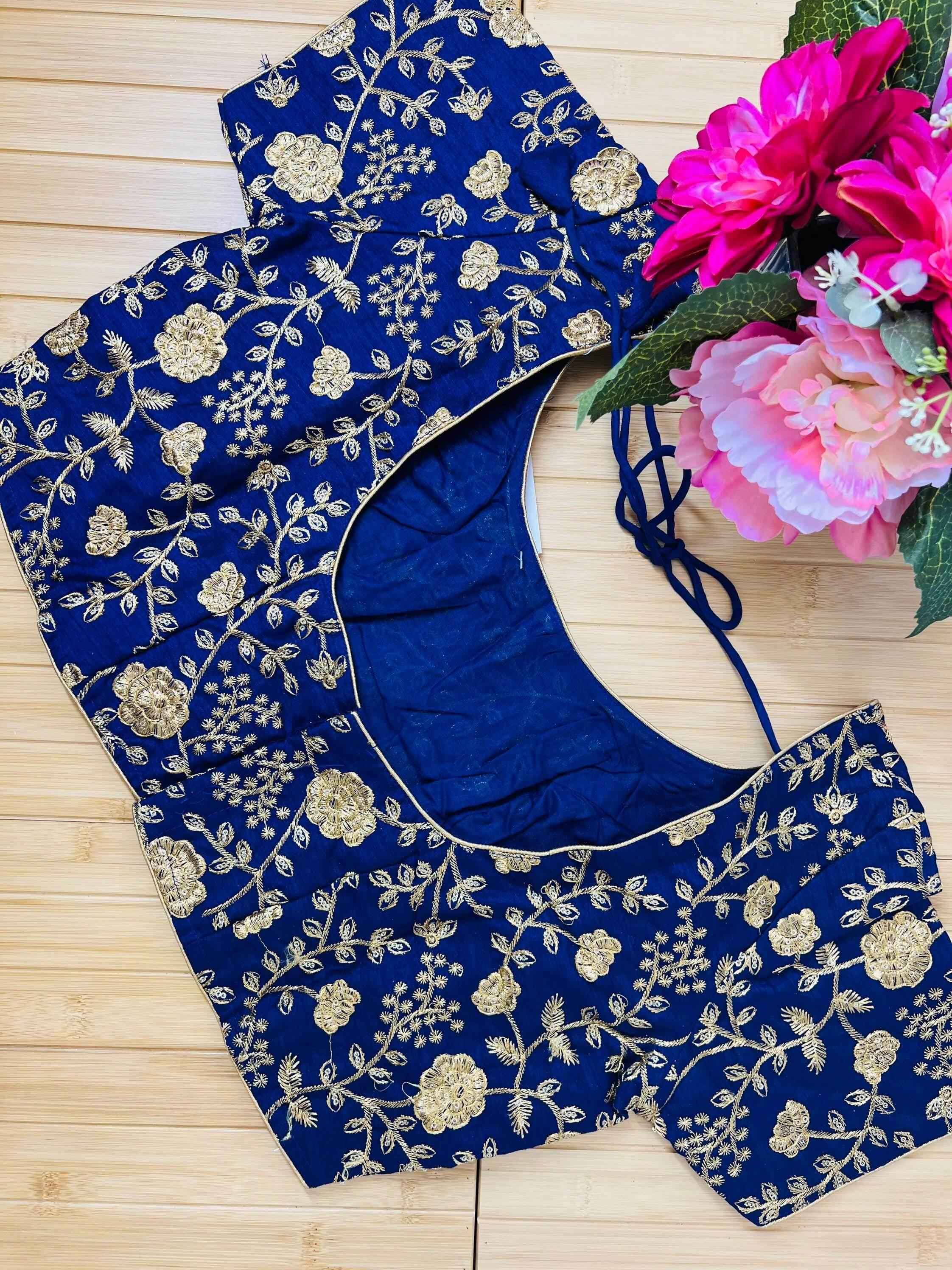9102 embroidered raw silk blouse | readymade saree blouse
