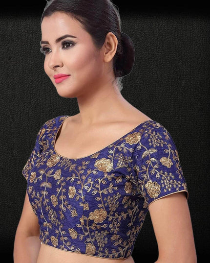 9102 embroidered raw silk blouse | readymade saree blouse - Kurti Connection USA