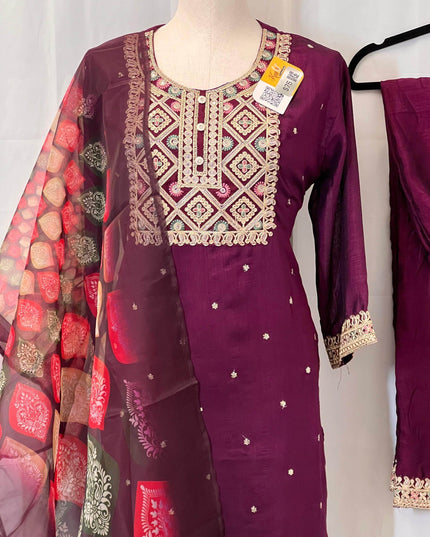 Soft silk kurti pant set | salwar suit - Kurti Connection USA