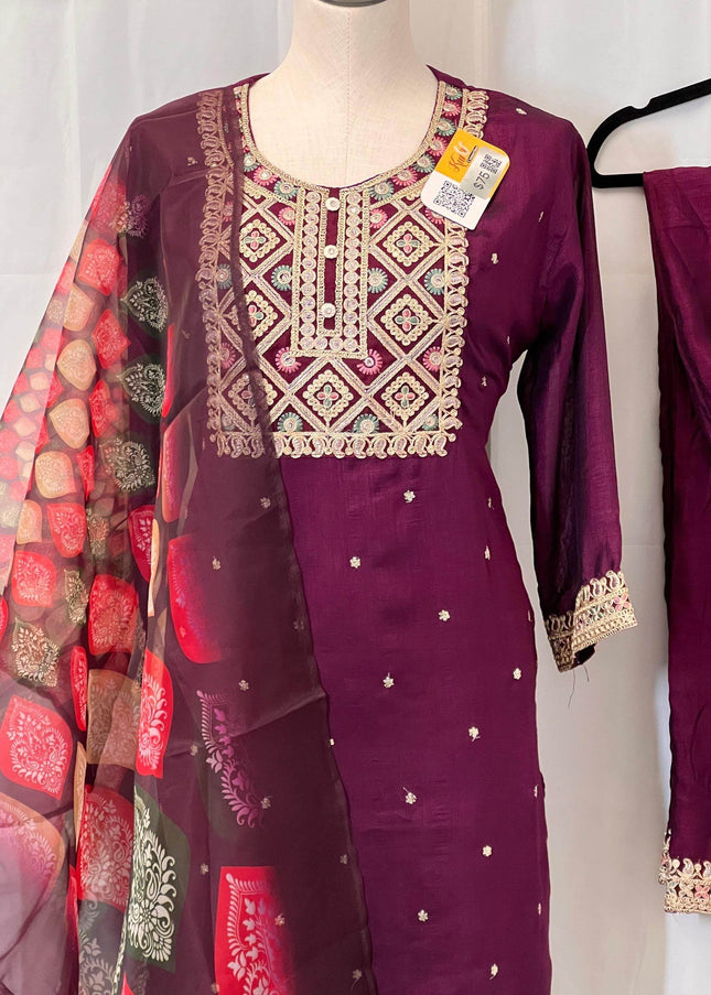 Soft silk kurti pant set | salwar suit - Kurti Connection USA