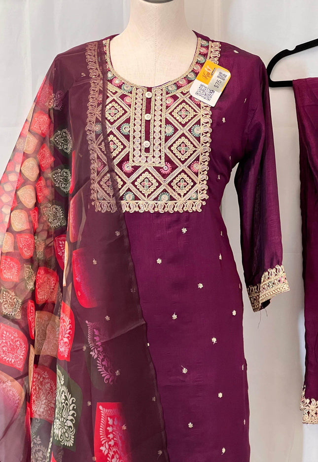 Soft silk kurti pant set | salwar suit - Kurti Connection USA