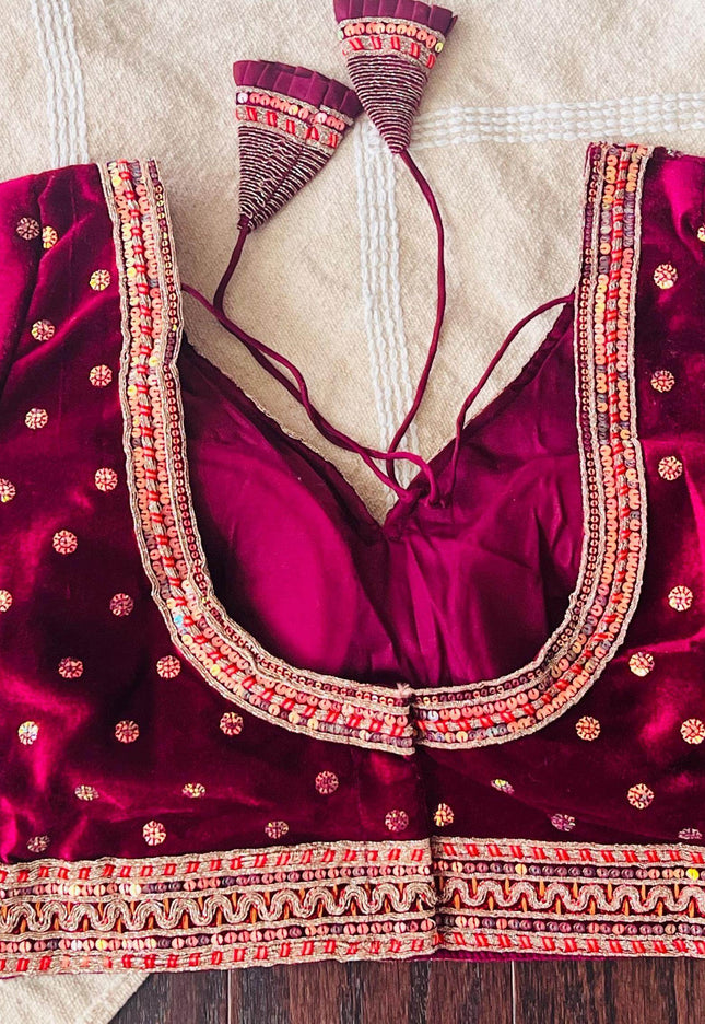 Velvet blouse | readymade blouse for saree/ lehenga - Kurti Connection USA