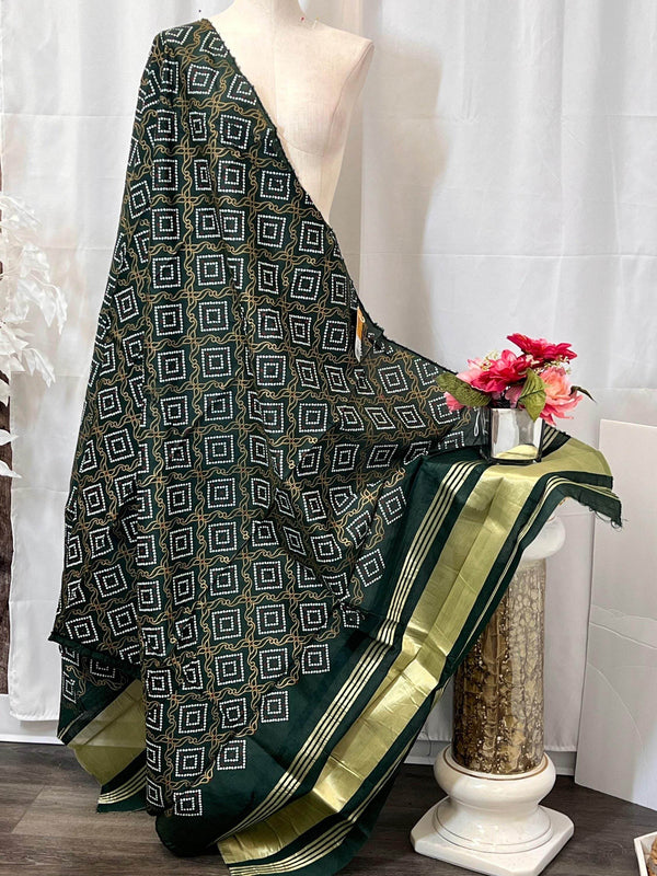 Cotton bandhani dupatta with lagdi patta - Kurti Connection USA