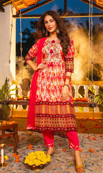 Chiffon long kurti set | three piece salwar suit - Kurti Connection USA