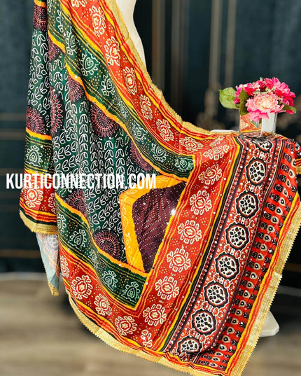 Mirror work dupatta, multicolored silk dupatta - Kurti Connection USA