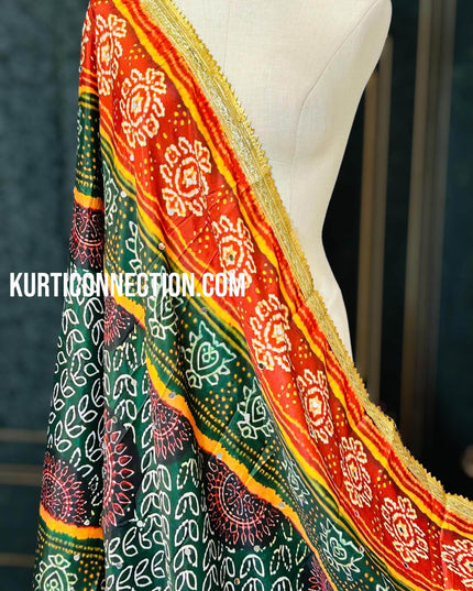 Mirror work dupatta, multicolored silk dupatta - Kurti Connection USA