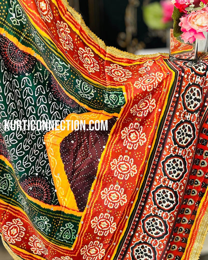 Mirror work dupatta, multicolored silk dupatta - Kurti Connection USA
