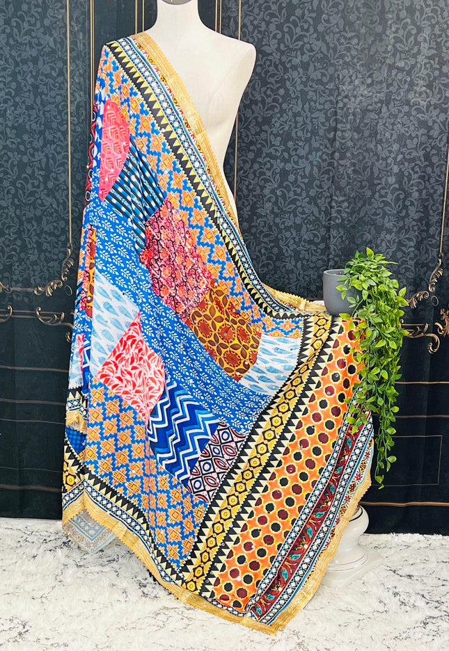 Multi color mirror work dupatta - Kurti Connection USA
