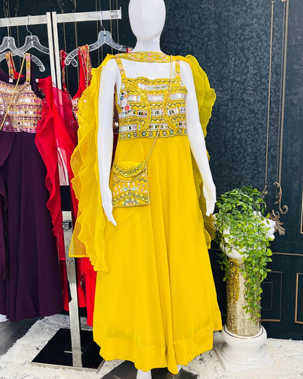 Chiffon long kurti with mirror work - Kurti Connection USA