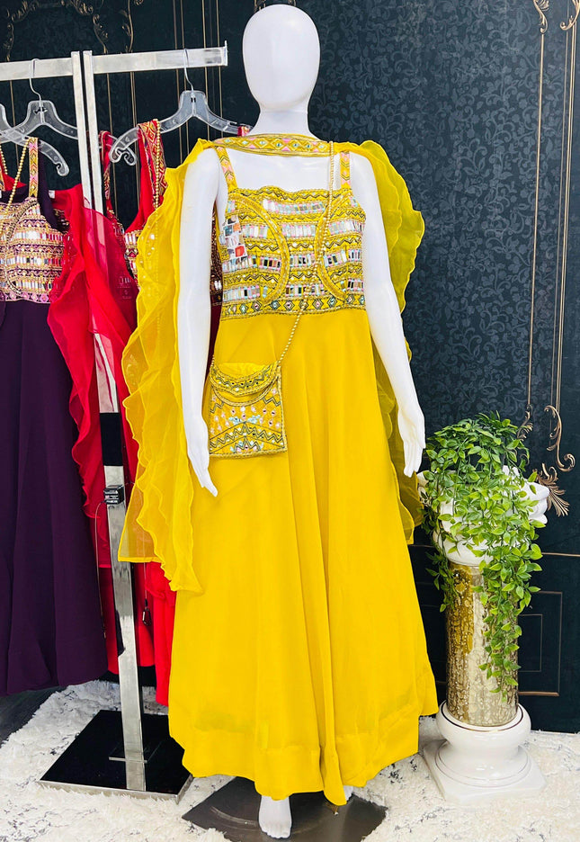 Chiffon long kurti with mirror work - Kurti Connection USA