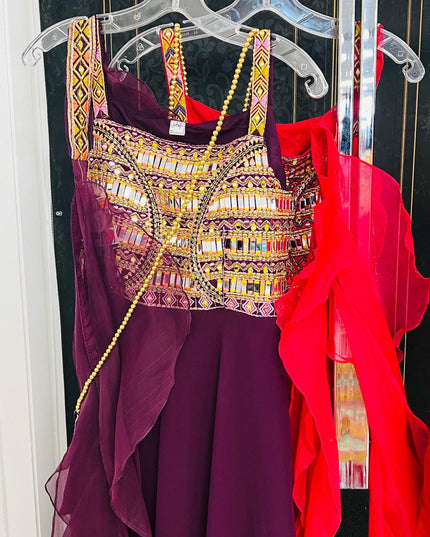 Chiffon long kurti with mirror work - Kurti Connection USA