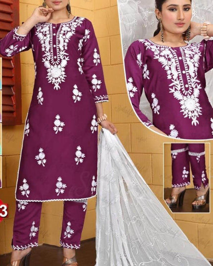 Chikankari Kurti with pant and dupatta - Kurti Connection USA