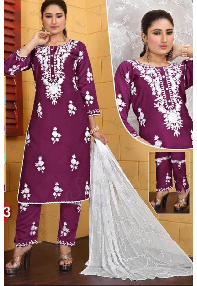 Chikankari Kurti with pant and dupatta - Kurti Connection USA