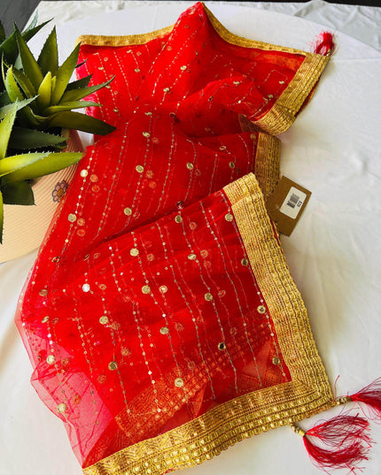 Net dupatta with foil mirror work - Kurti Connection USA