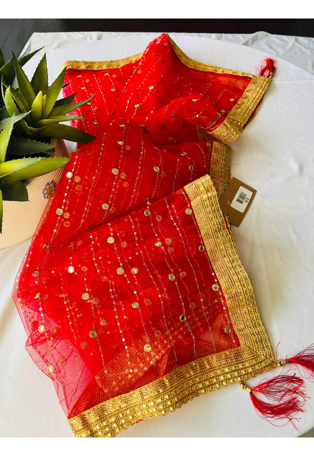 Net dupatta with foil mirror work - Kurti Connection USA